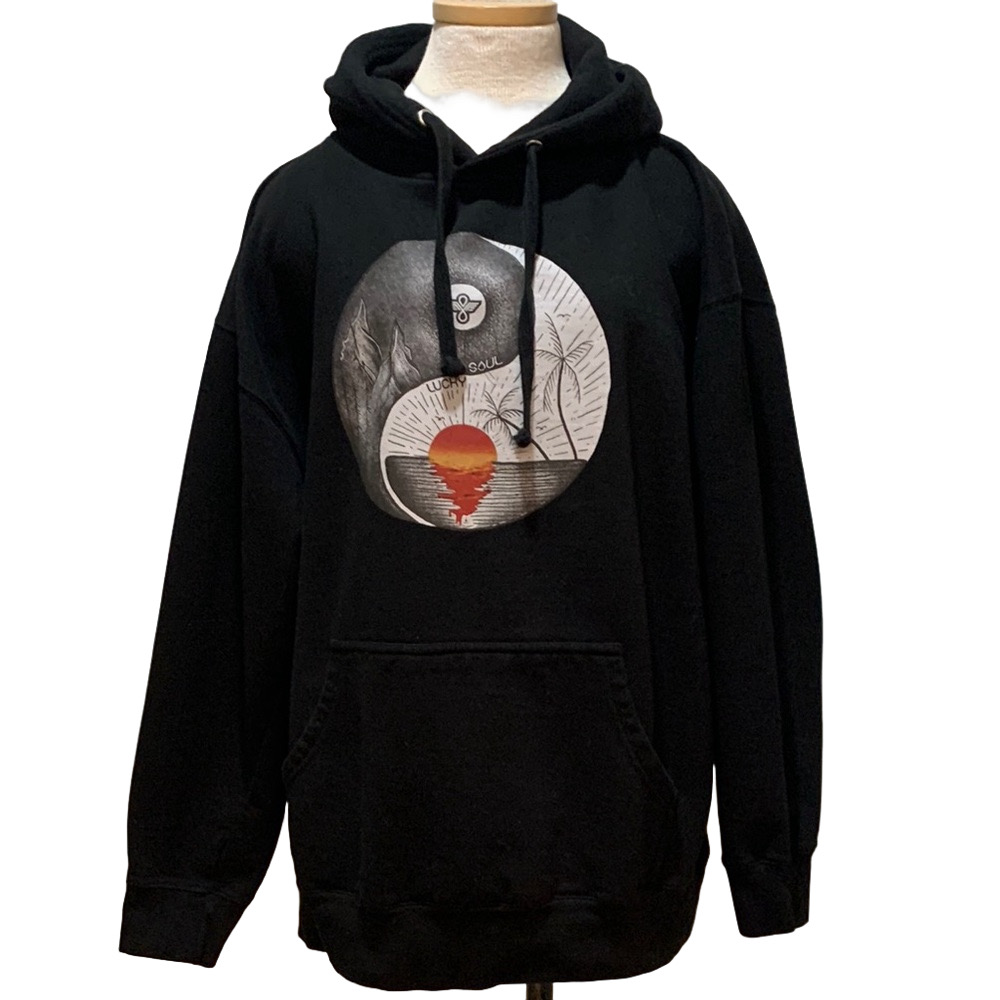 Lucky Soul sz 2XL black hooded sweatshirt with graphic